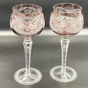 Vintage Set 2pic Crystal Glasses Wite Wine Vereinigte Lausitzer Glaswerke AG Germany 1970s 21cm 8.3inch Excellent