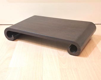 Large Vintage Chinese Wenge Wood Scroll Pedestal – 40cm Solid Jichimu Scholar’s Stand