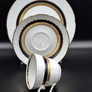 Vintage Trio Coffee Tea Cup and Saucer Winterling Cobalt Germany 1980s Kobalt blue porcelain