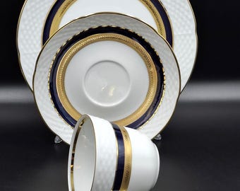 Vintage Trio Coffee Tea Cup and Saucer Winterling Cobalt Germany 1980s Kobalt blue porcelain