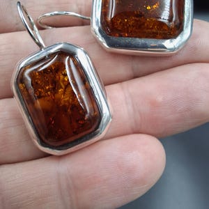 Vintage Amber Solid Silver 925 Earrings Large Baltic Amber Germany 22g 1960s
