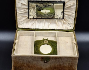 Antik fransk 1800-tals smyckes- eller syskrin i gyllene sammet Napoleon III / viktoriansk period