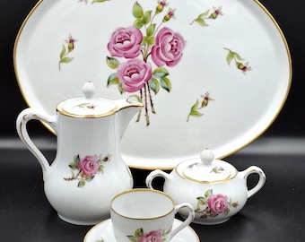Vintage Set Matthes &Ebel Mäbensdorf Porcelain Floral Pink Rose Pattern Germany 1930s Rare