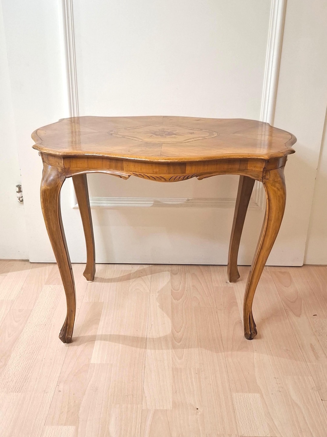 French Rococo Style House Vintage French Rococo Style Walnut Marquetry Side Table, Mid-century ...