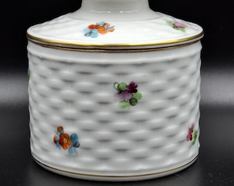 Herend Vase, lidded porcelain box hand-painted flowers gilded H 10cm Hungary 1960s Excellent RAR