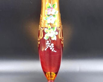 ヴィンテージ ボヘミア 花瓶 ガラス 手描き 金彩 チェコスロバキア