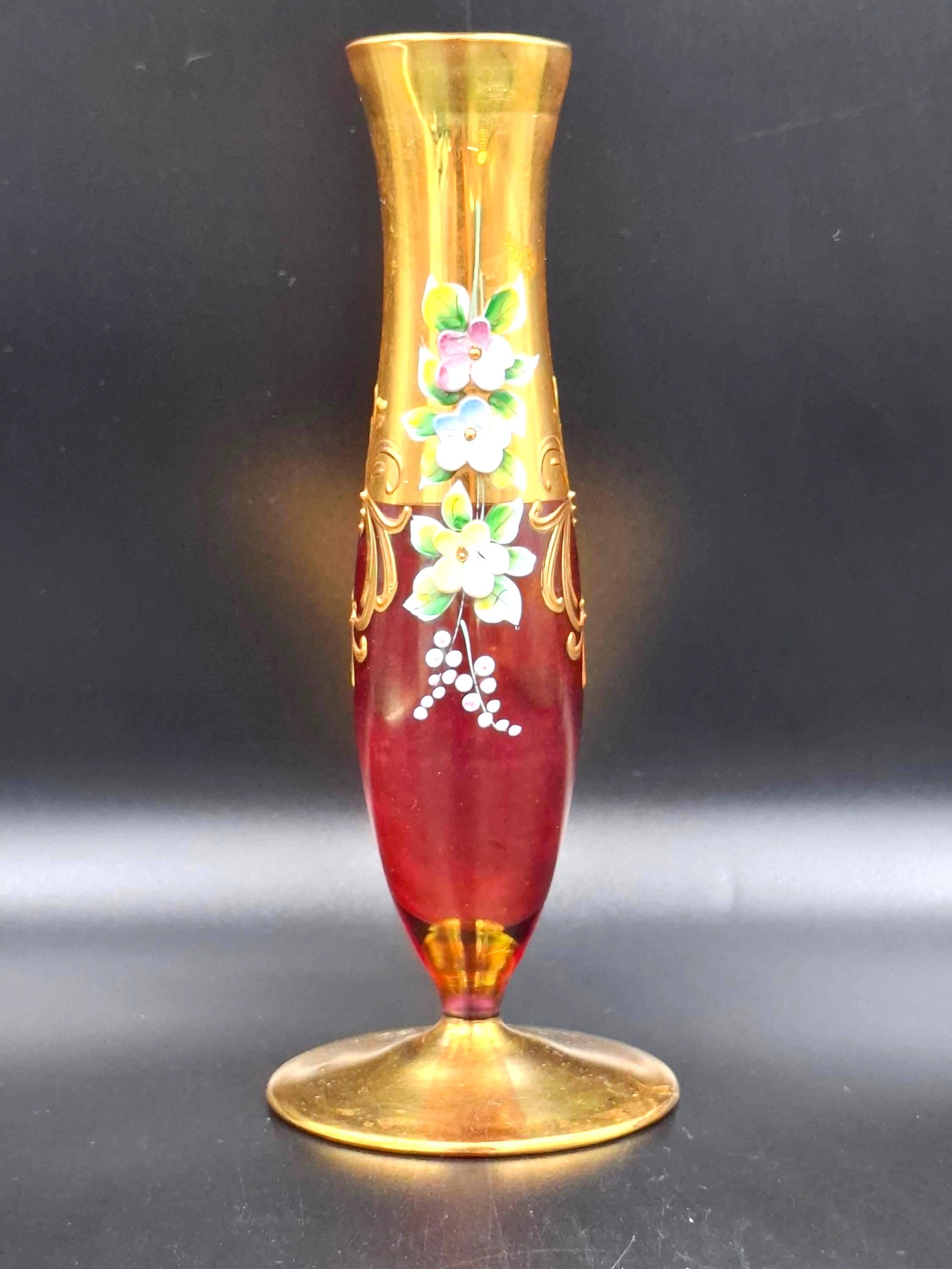 ヴィンテージ ボヘミア 花瓶 ガラス 手描き 金彩 チェコスロバキア