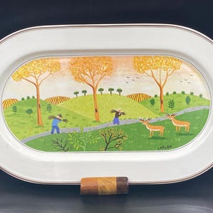 Vintage Villeroy & Boch Porcelain Luxembourg, 1980s Sandwich Tray Large Oval plate Naif Design - Countryside Series