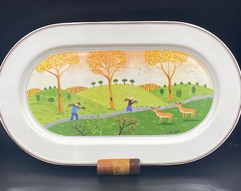 Vintage Villeroy & Boch Porcelain Luxembourg, 1980s Sandwich Tray Large Oval plate Naif Design - Countryside Series