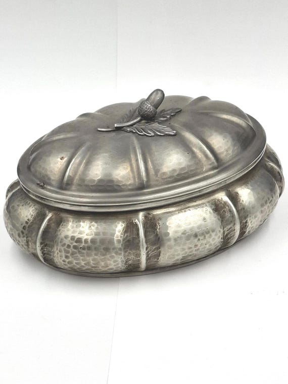 Vintage Pewter Jewelry Box Made in Italy 95% Peltro With Oak Leaf