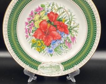 Collectible Plate Royal Botanic Gardens Kew Flora Pacifica Commemorative plate 1990 Fine Bone China by Spode red hibiscus United Kingdom