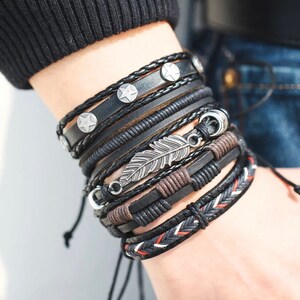 Leather Wrapped Bracelets Gift for Women Mens Leather Bracelet