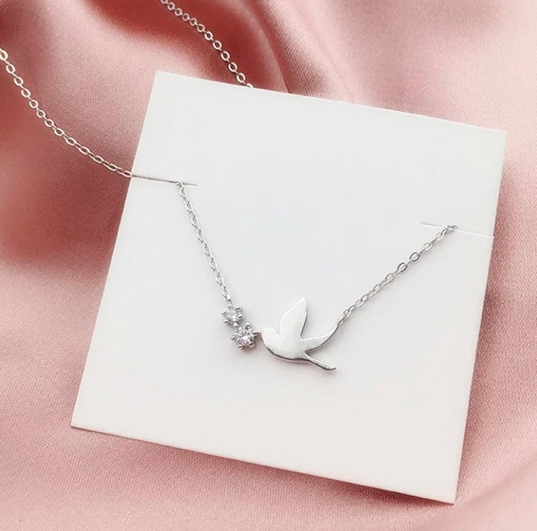 Beautiful Delicate Silver Zirconia Swallow Choker Necklace - Etsy UK