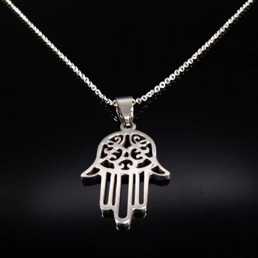 Stainless Steel Hamsa Hand Pendant Necklace in Gold or Silver - Etsy UK
