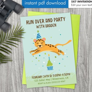 Cheetah Safari Birthday Party Invitation - Instant Download with Editable Text