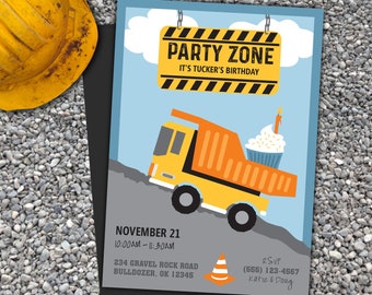 Construction Truck Birthday Invitation, Editable Text (Digital Download)
