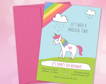 Unicorn Birthday Invitation - Rainbow Birthday Invitation - unicorn party - Instant Download with Editable Text
