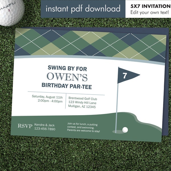 Golf Birthday Party Invitation, Retirement Party Golf Invite - Instant Download with Editable Text