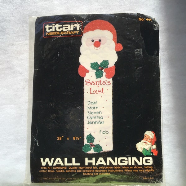 Titan Needlecraft Santa’s List WallHanging,Complete Kit with QualityRayon/Wool Felt,Poly/Cotton Fabric,Trims,Batting,Cotton Floss,Needle,Ins