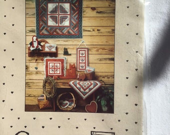 Log Cabin Hearts Quilt Pattern  Wall Hanging & Pillow Designs, Vintage pattern by Country Threads.