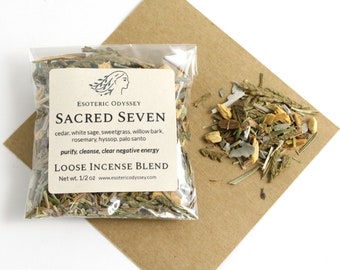 Sacred Seven Loose Incense Blend 1/2 oz. ~ Aromatherapy Herbs & Resins ~ Unique Blend ~ Purify ~ Cleanse ~ Organic ~ Eco Friendly Packaging