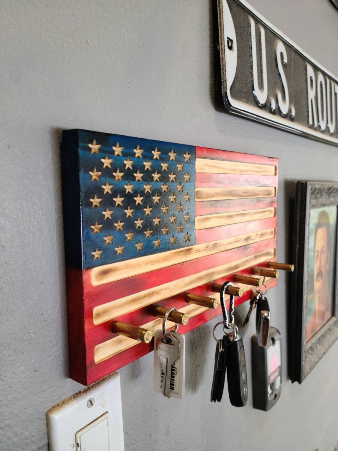 Wall Mounted American Flag Key Holder/keyholder Key Rack With Etsy