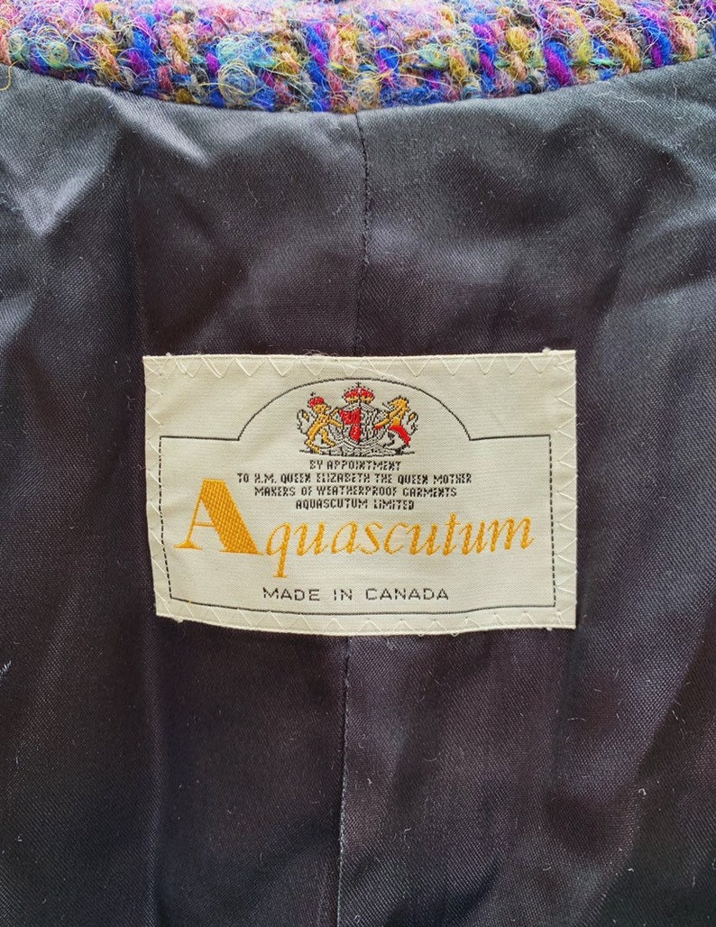 Small Medium 40 Bust 80s Aquascutum Purple Woven Tweed Belted Long Wool Coat with Scarf