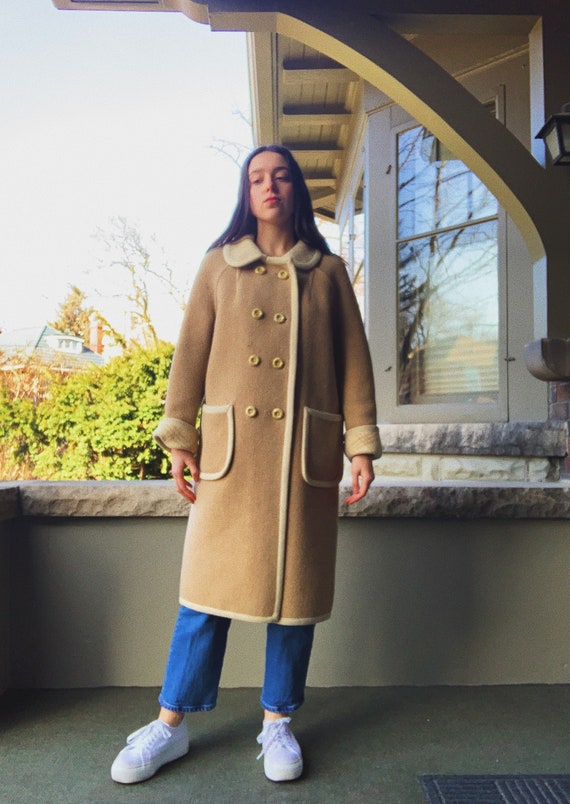 60s Creme Brûlée Reversible Blanket Wool Coat | Sm
