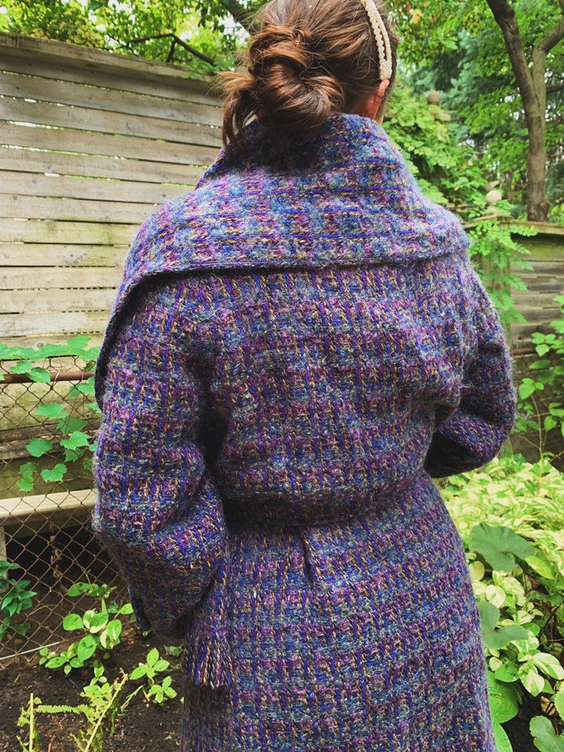 Small Medium 40 Bust 80s Aquascutum Purple Woven Tweed Belted Long Wool Coat with Scarf