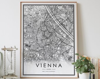 Watercolor Canvas Vienna Map Print Poster Wall Art Austria Gift Vienna City Map Decor