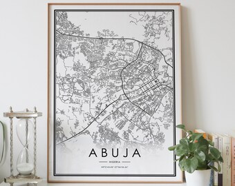office gift for boss Abuja Map Print Nigeria Map Art Poster gift for sister NM588 City street road map wall art