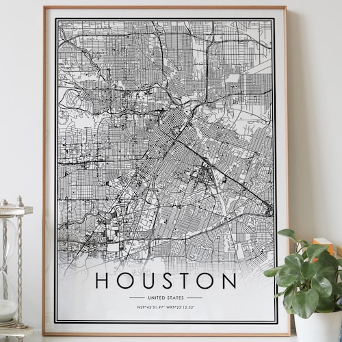 Houston City Map Minimalist Map Houston Print Houston Etsy