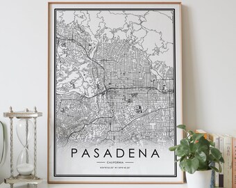 Pasadena Square Map Poster Pasadena Wall Art Custom Personalized map Pasadena gift Pasadena California Map Print