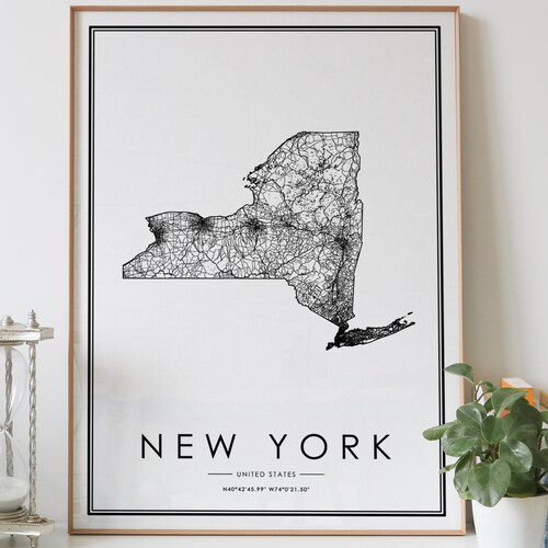 state of new york road map digital download black and white etsy norway