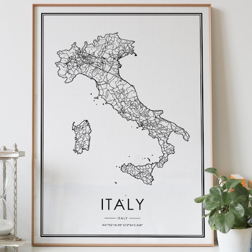 Italy Map Print Italy Road Map Poster Italia Italian - Etsy