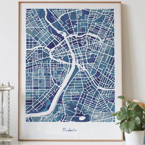 Rochester Map Print New York NY USA Map Art Poster Monroe Etsy