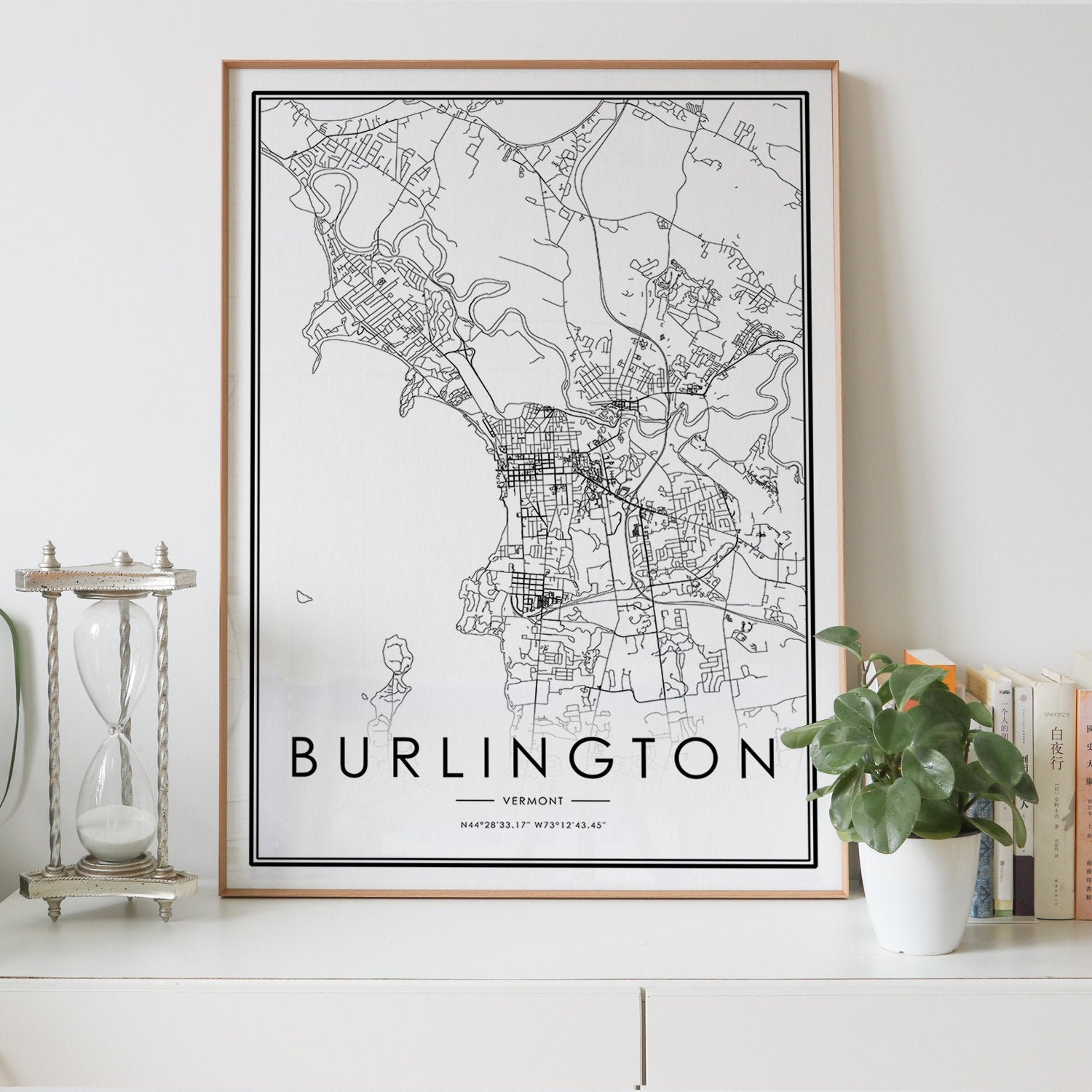 Wall Art Personalised Map Print Map Map Poster Custom Map Print Vermont Map Print Burlington Map Wall Art Burlington Map