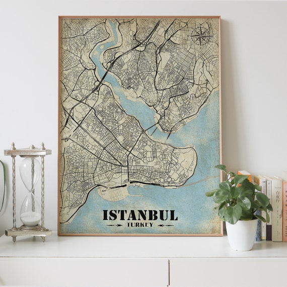 Wall Hangings Home Decor Vintage Canvas Turkey Gift Istanbul Map Print