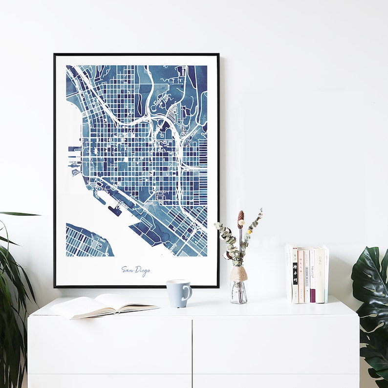 Personalized map gifts watercolor blue painting print of south Europe map wall art decor framed poster Italy country Road map print