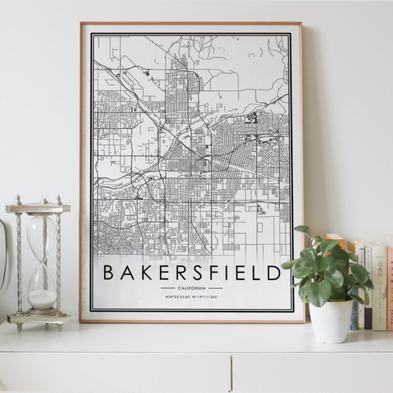 Prints Printable Map of Bakersfield California CA Instant Download ...