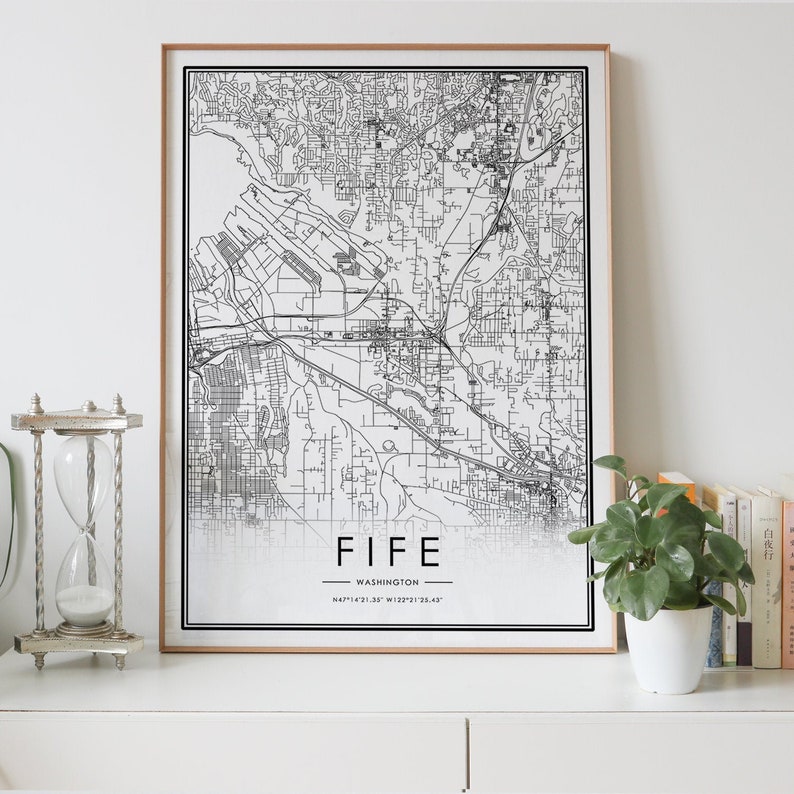 Fife Washington WA USA City Map Print Personalized Black and Etsy