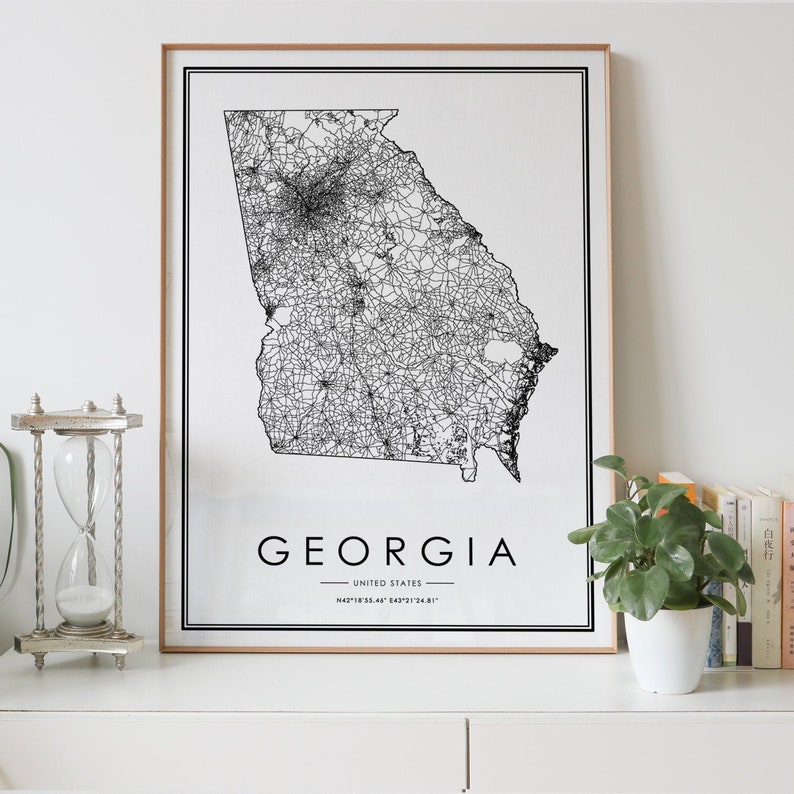 State Map of GEORGIA Instant Digital Download Black and White - Etsy