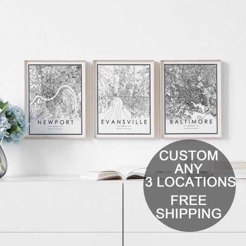 Personalized Set of 4 Any City Map Prints Custom Locations Etsy