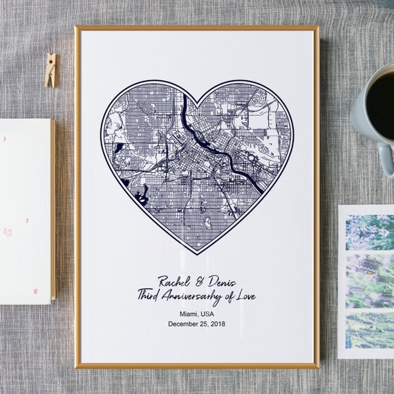 Unique Wedding Gift for Couple Wedding Gift Map Heart