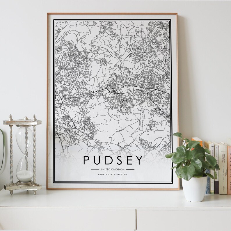 PUDSEY City Map Digital Download Black and White Print of - Etsy