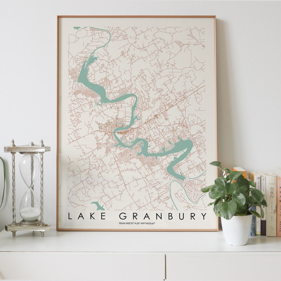 Map of Lake Granbury Print Printable Texas TX USA United Etsy