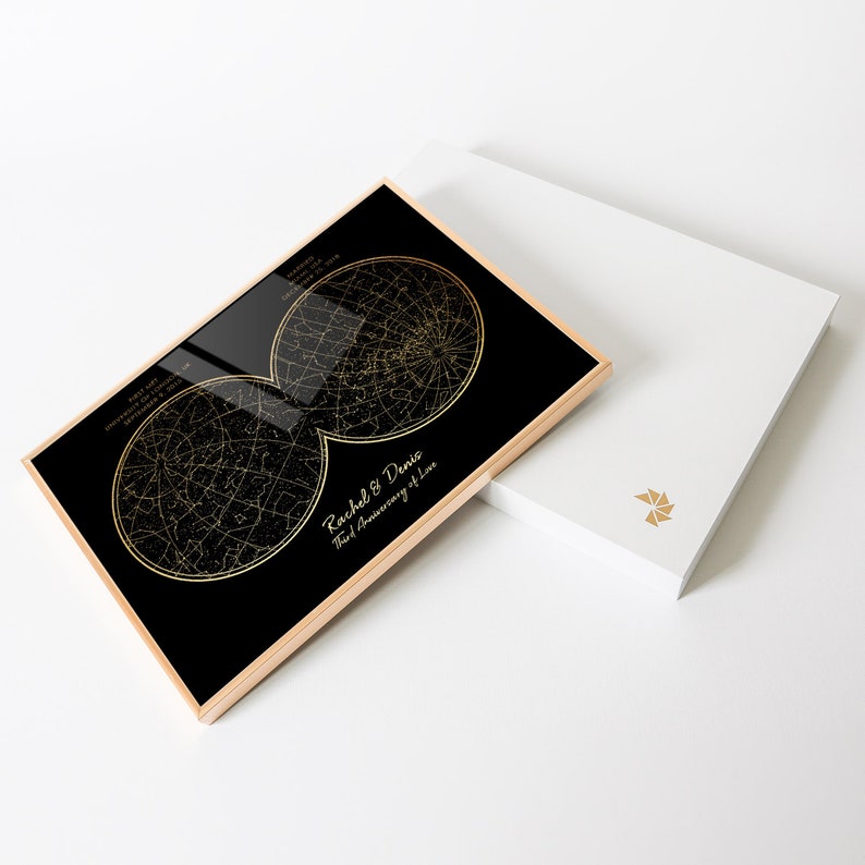 Real gold foil custom 2 location star map Constellation print personalized Anniversary gift for boyfriend girlfriend men her couples husband