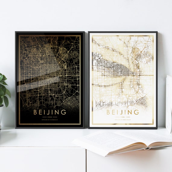 Beijing City Map Print Real Gold Foil Of China Wall Art - Wall Art City Maps Beijing City Map Print Real Gold Foil Of China Wall Art - Wall Art City Maps