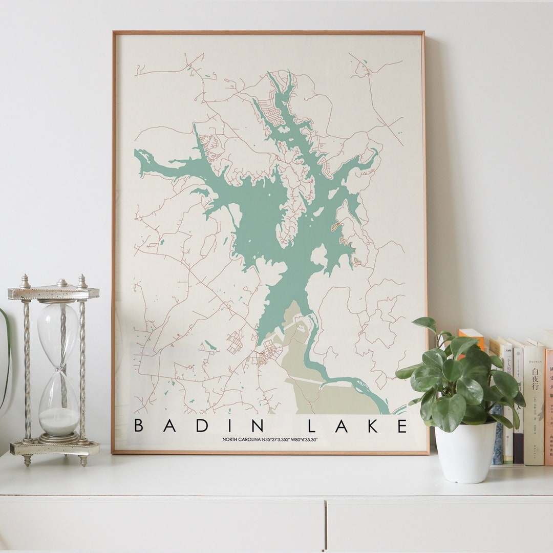 Map of Badin Lake Printable North Carolina NC USA United Etsy