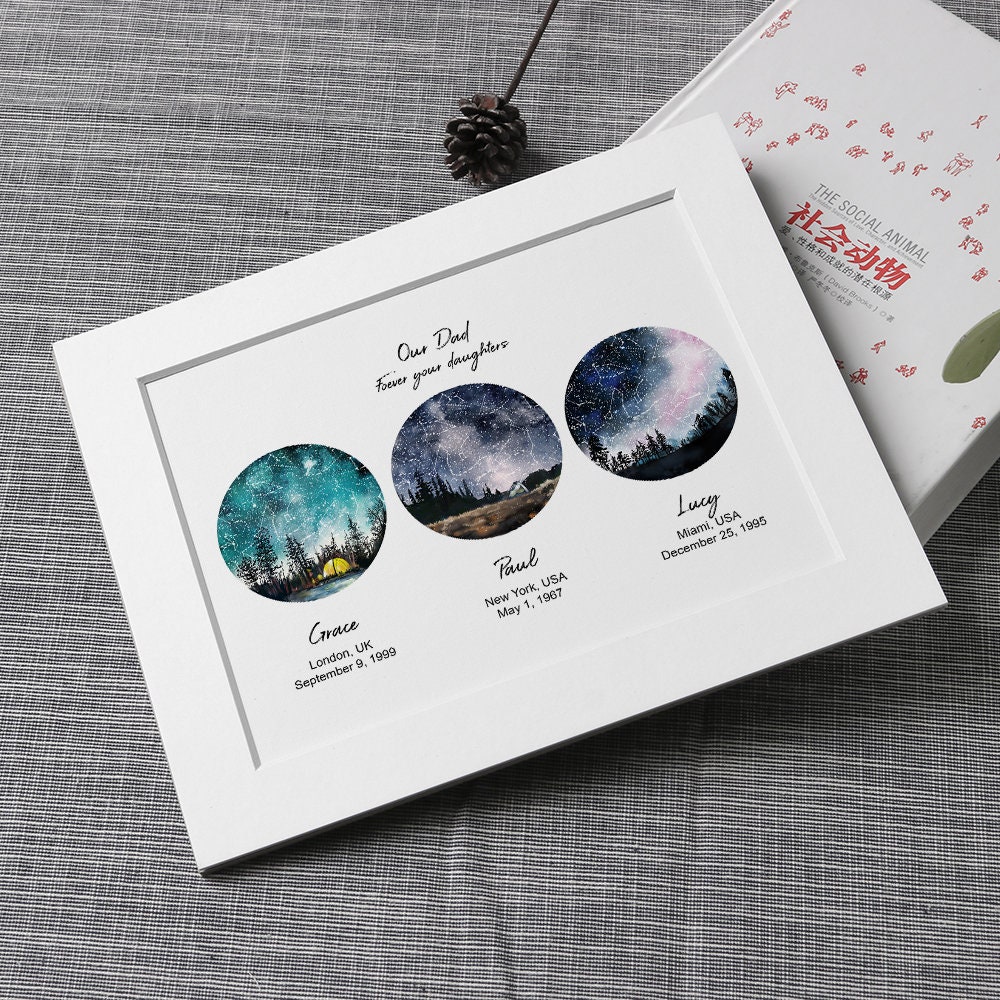 Night Sky Date And Location 3 Location Night Sky Map By Date Watercolor Painting Print | Etsy Ireland
